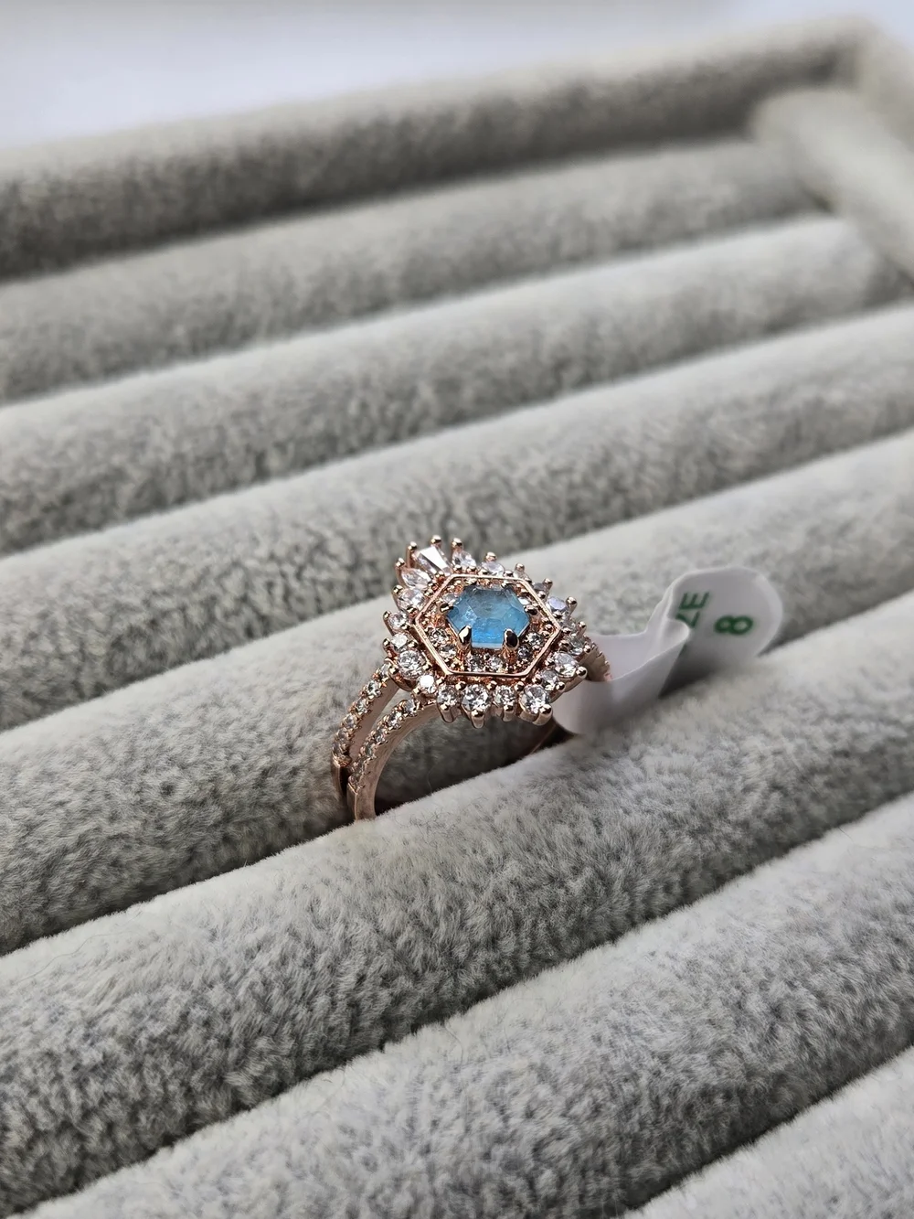 Size 8 Blue Topaz Rose Gold Tone Bomb Party Ring